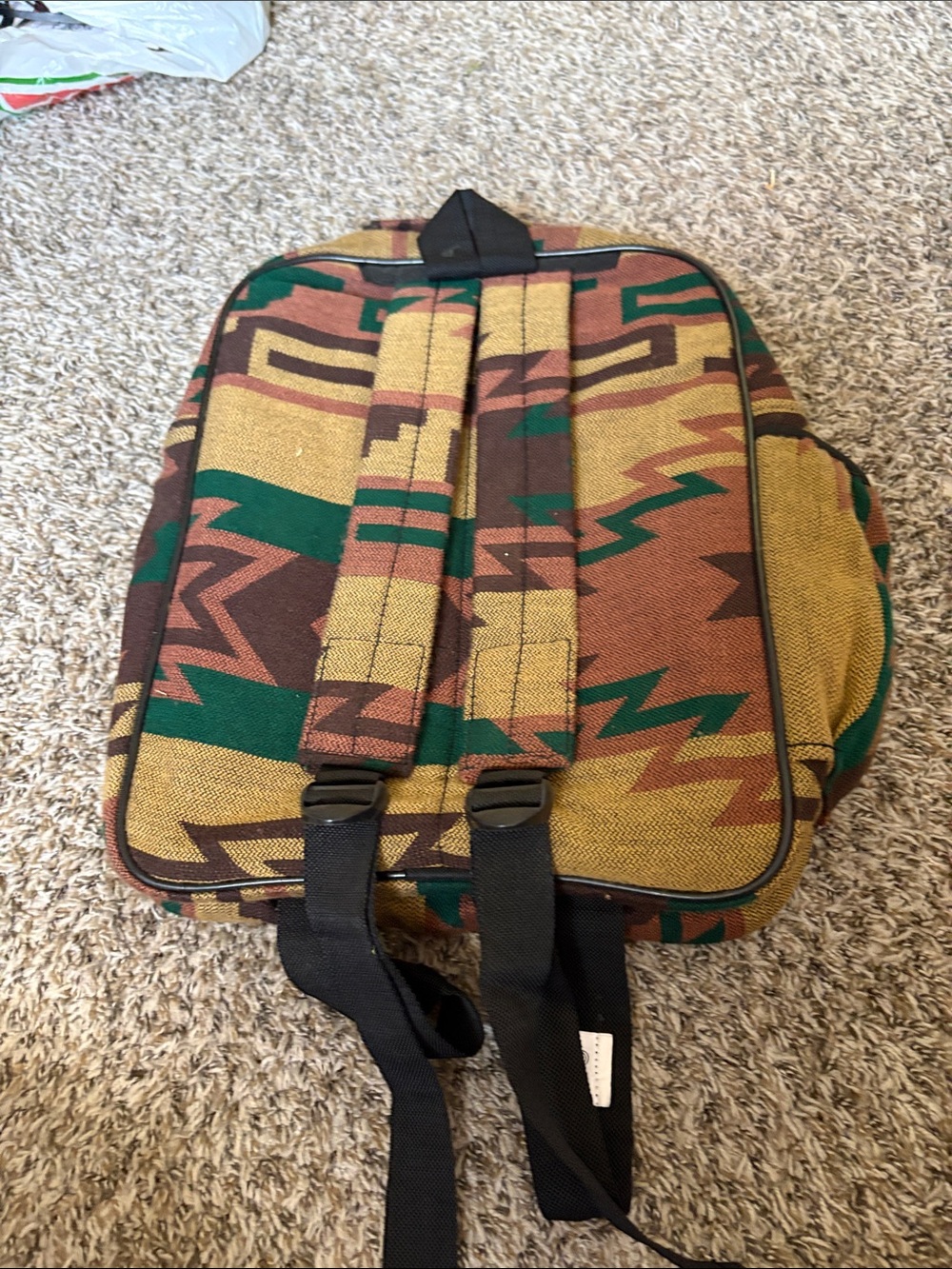 Aztec Pattern Canvas Backpack - Green/Brown - Picture 2 of 3